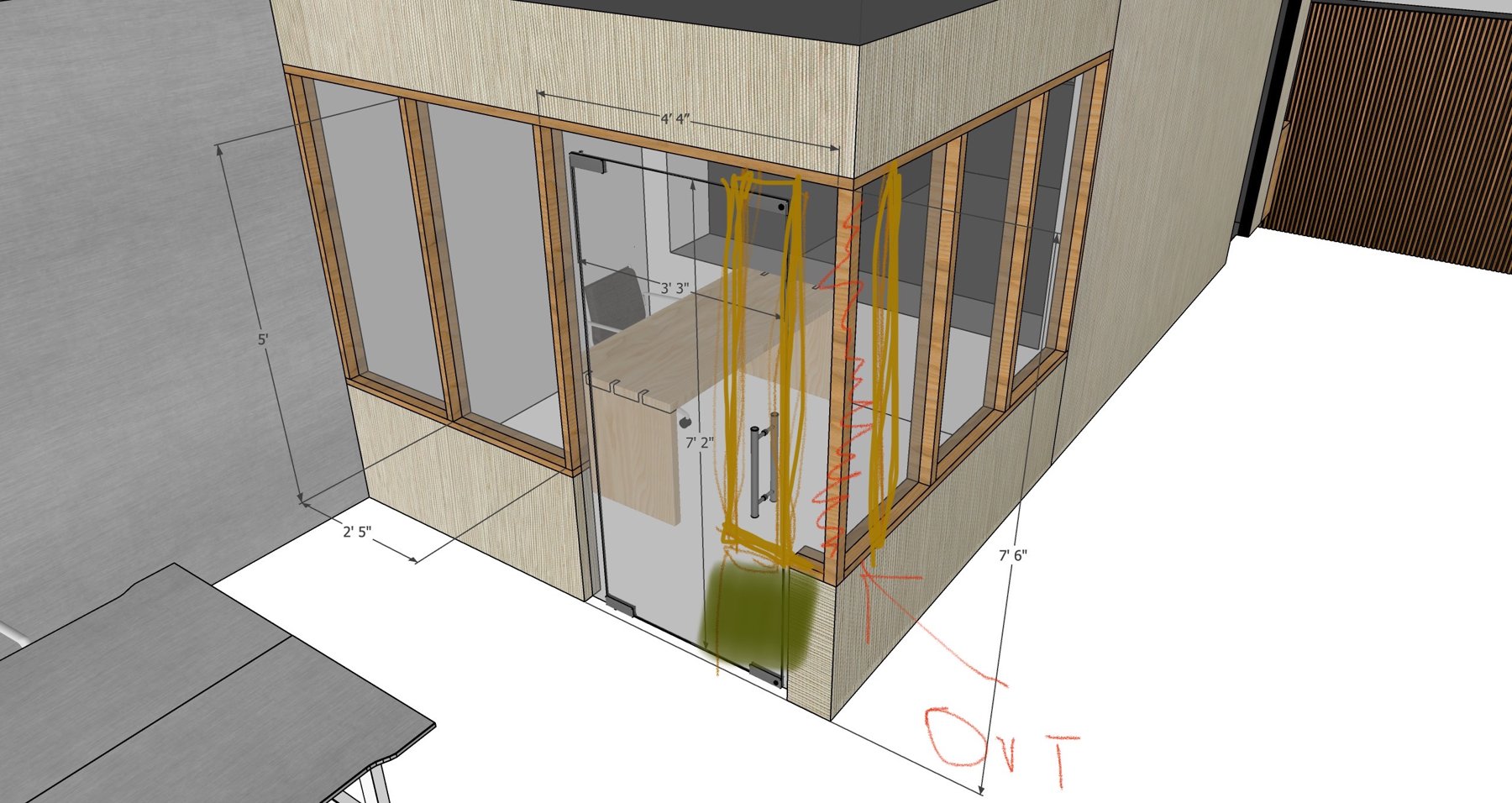 The office enclosure explored in a 3D model.